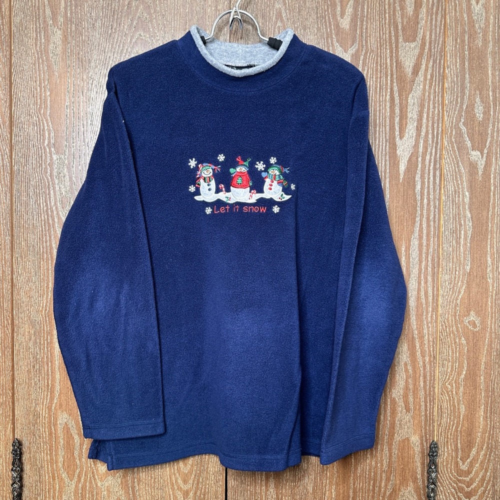 C&B Sport Croft & Barrow Navy Blue Fleece Snowman Sweatshirt Mens Medium Winter